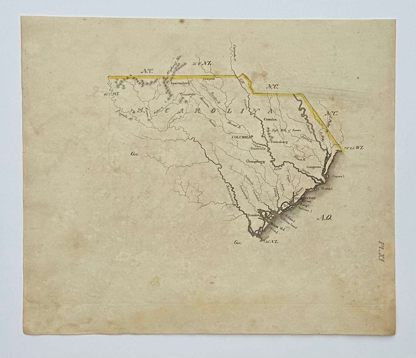 South Carolina Map by Luke Drury, 1822