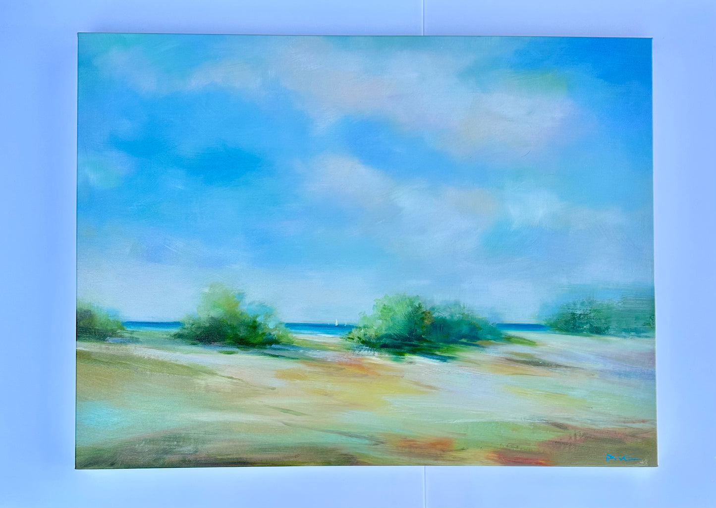 Coastal Beach Dune Blue Sky Seascape Oil Painting By D. Kim