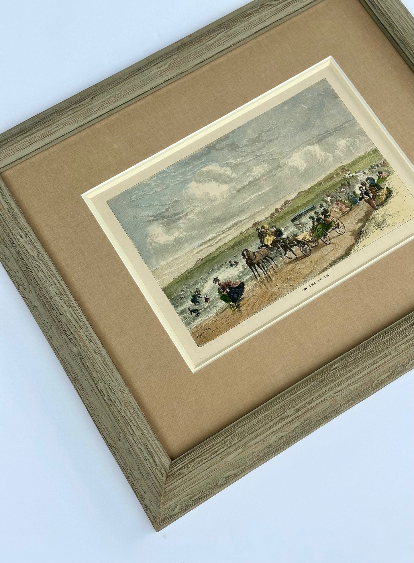 On the Beach, Original Framed Engraving, 1872