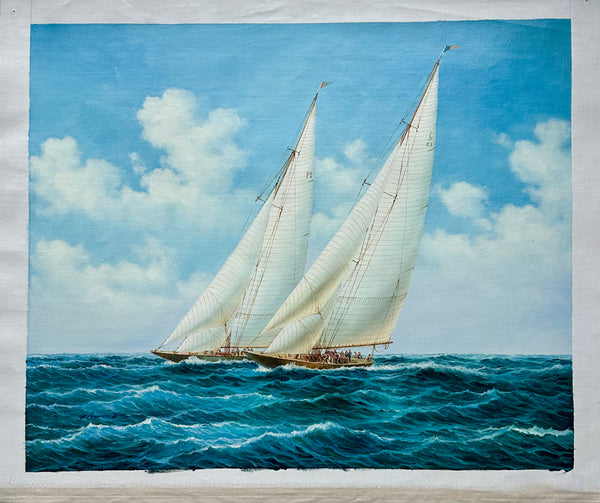 Schooner Racing Sailboats Nautical Original Painting, Unstretched by Thomas