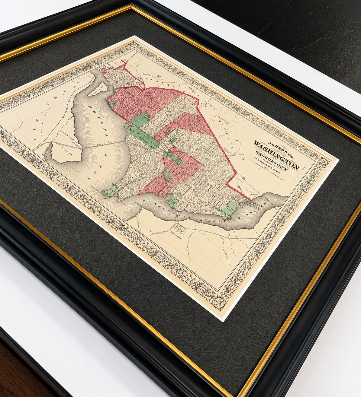 Washington, D.C. & Georgetown Map by A.J. Johnson, Circa 1868, Custom Framed