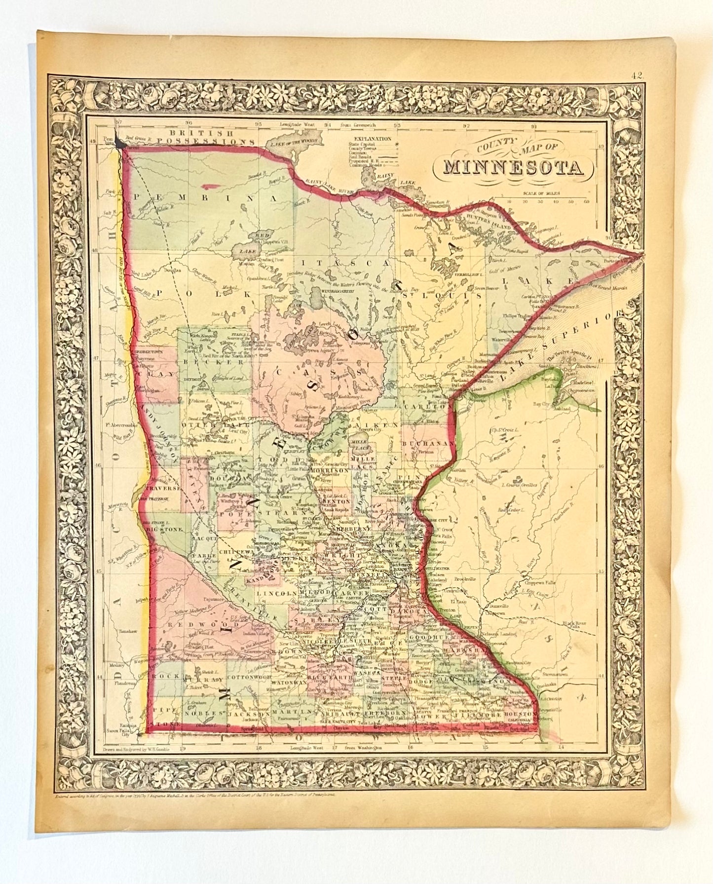 Minnesota, Original Engraving by Samuel Mitchell, 1863