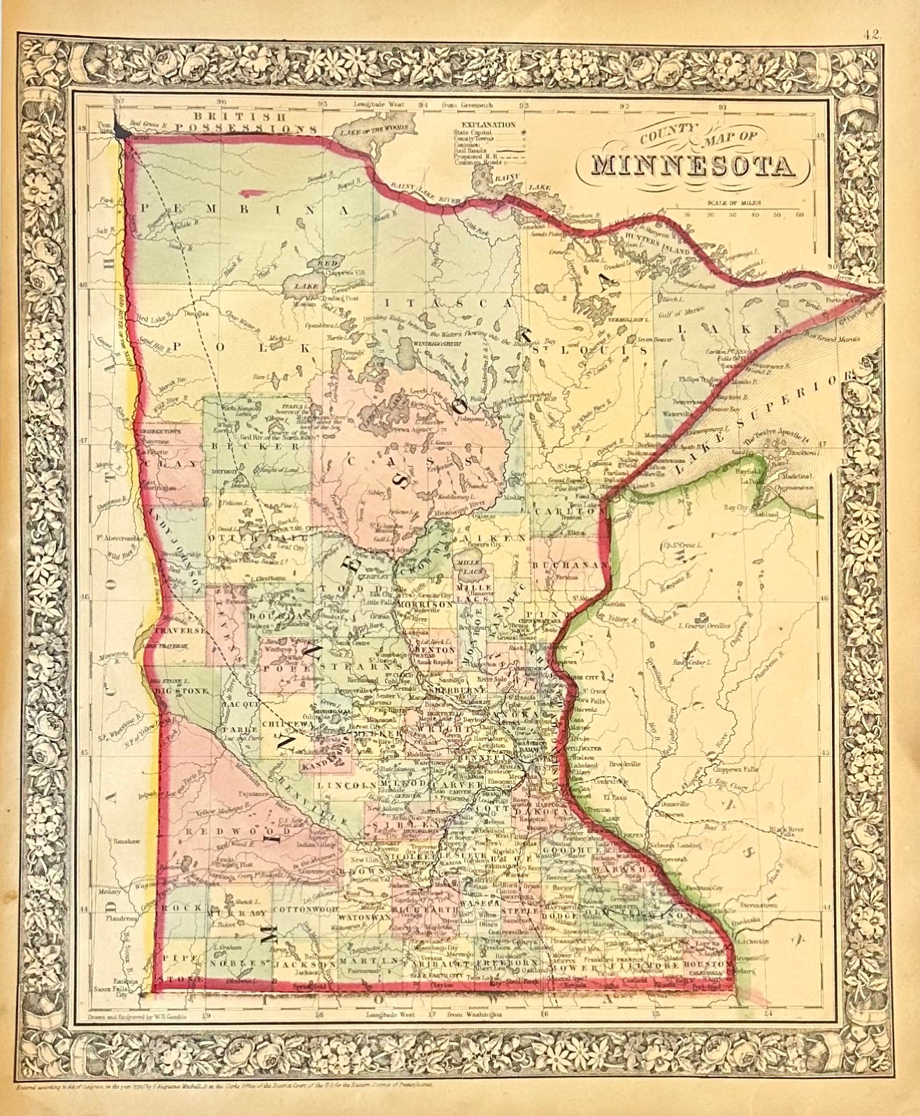 Minnesota, Original Engraving by Samuel Mitchell, 1863