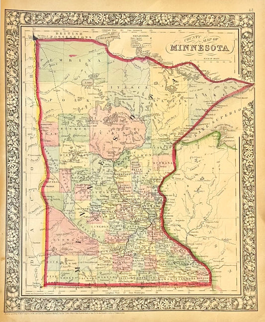 Minnesota, Original Engraving by Samuel Mitchell, 1863