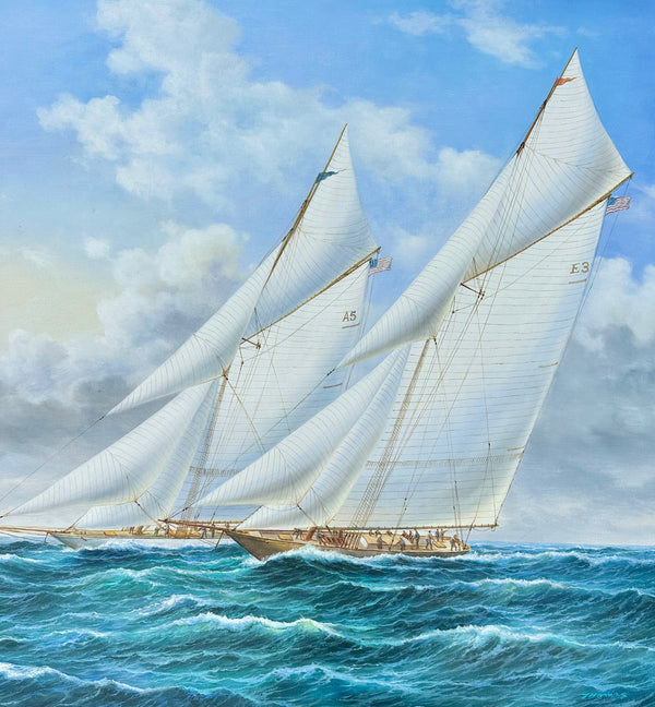 Sailboat Race Contemporary Coastal Oil Painting