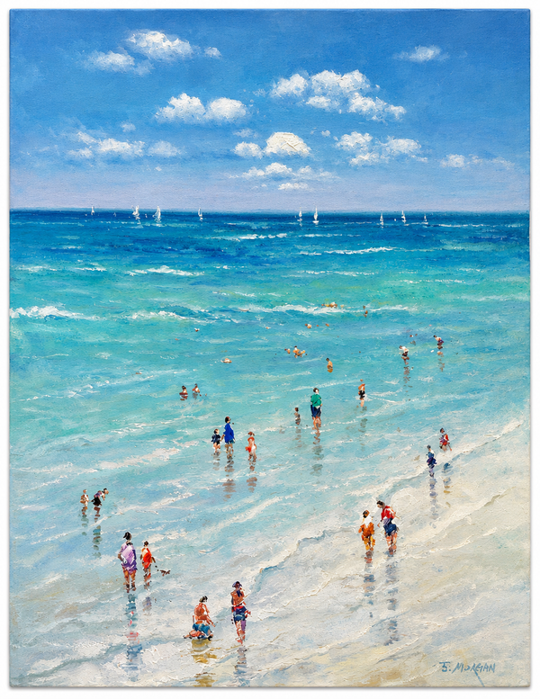 Summer at the Shore – Original Coastal Beach Oil Painting by J. Morgan, 30 x 40