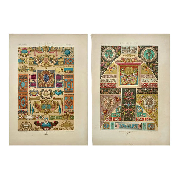 1873 Racinet L'Ornement Polychrome Chromolithographs – Renaissance Ornament Prints, Pair