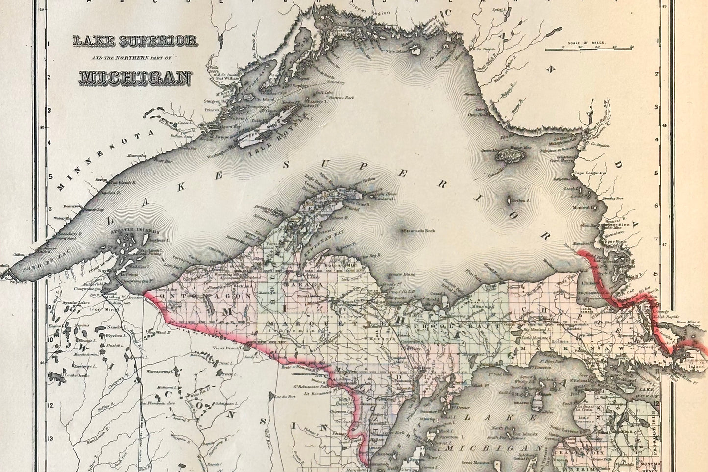 Michigan & Lake Superior Original Engraving by Samuel Mitchell, 1863