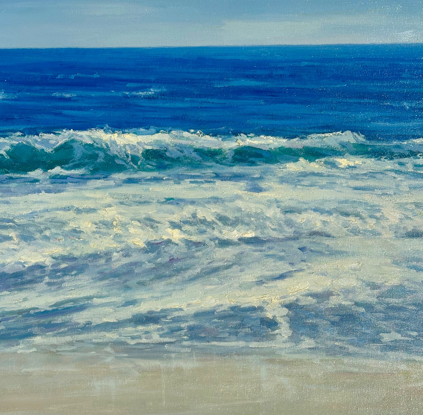 Coastal Waves and & Blue Skies Seascape, Original Oil Painting by H. Cole