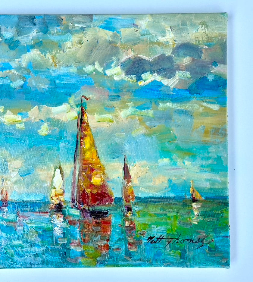 Coastal Sailboats Oil Painting by Matt Thomas