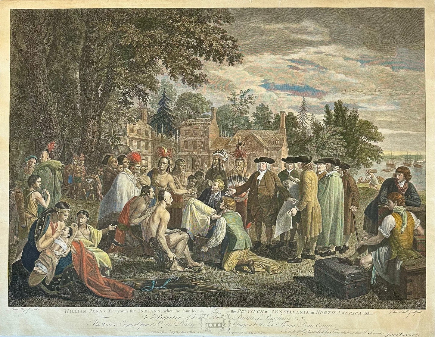 William Penn's Treaty with the Indians — Original Hand-Colored Engraving by Hall, circa 1771