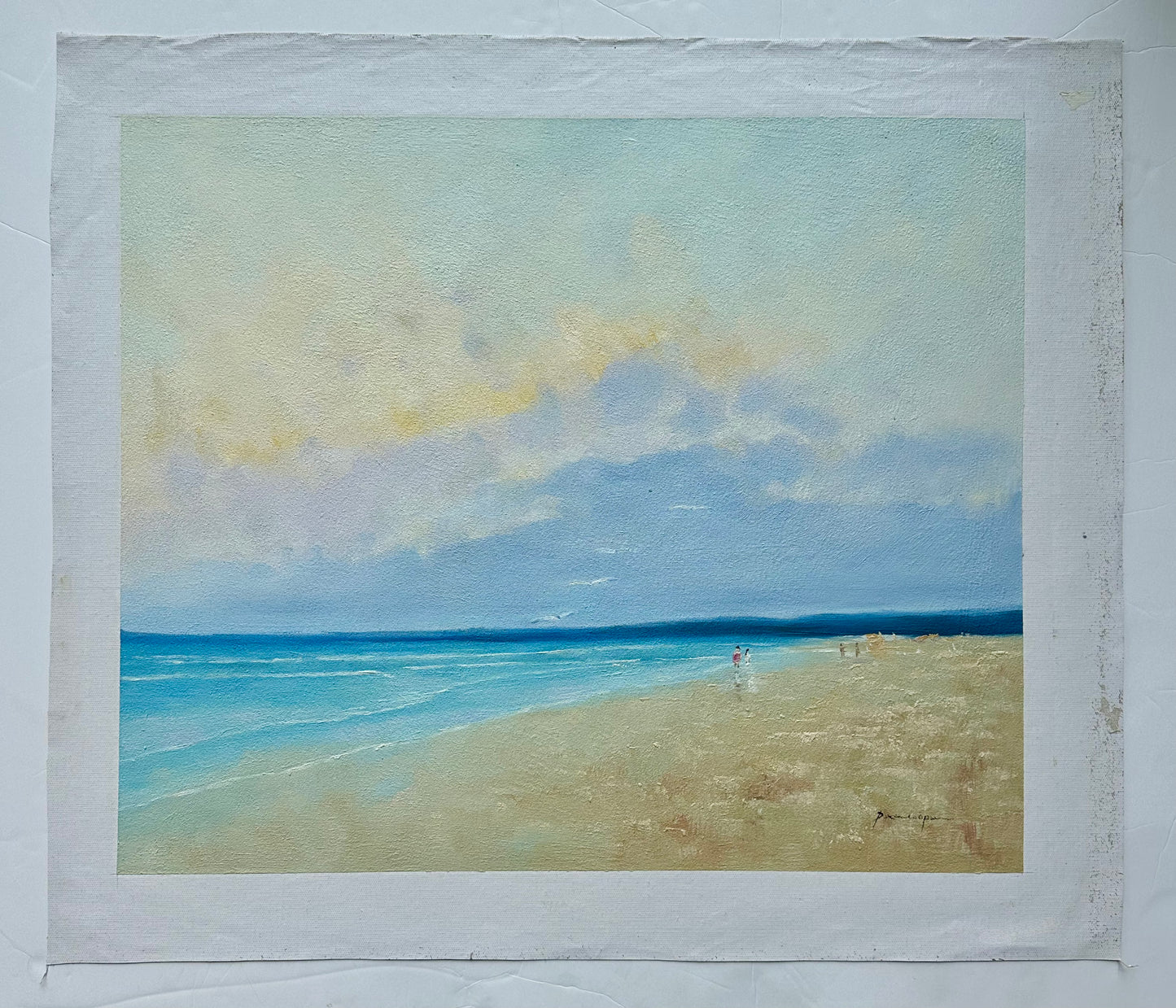 Serene Coastal Beach Scene - Original Oil, Unstretched Canvas, by Arciero