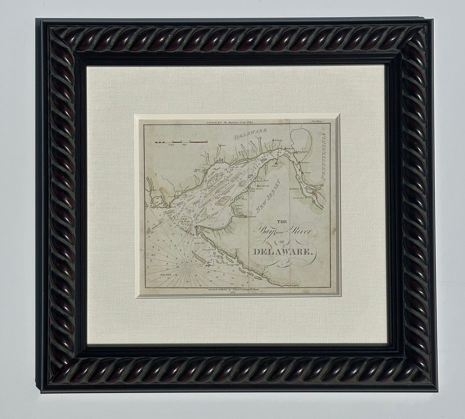 Coastal Chart: Bay & River of Delaware by Edmund Blunt, 1833 (framed)