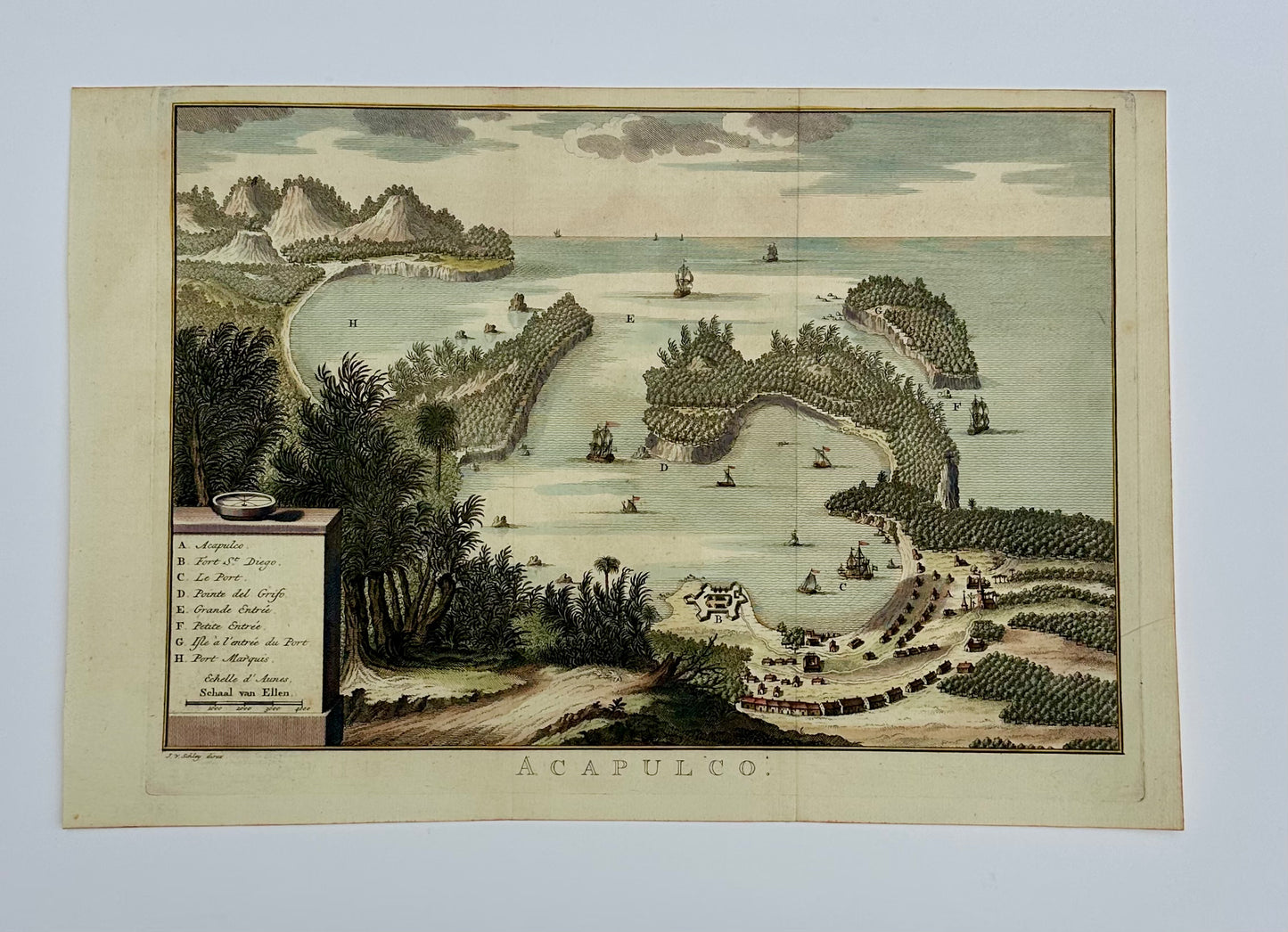 Acapulco, Mexico Original Map by Van der Schley (1762)