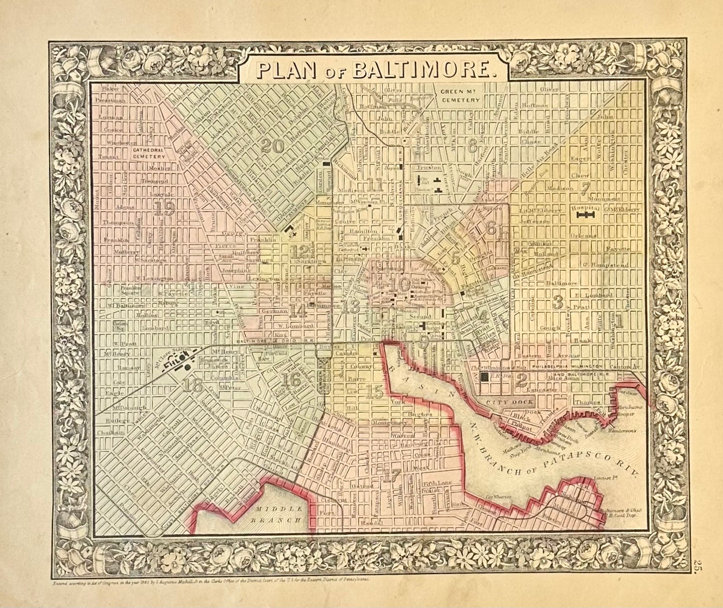 Baltimore, Original Engraving by Samuel Mitchell, 1863