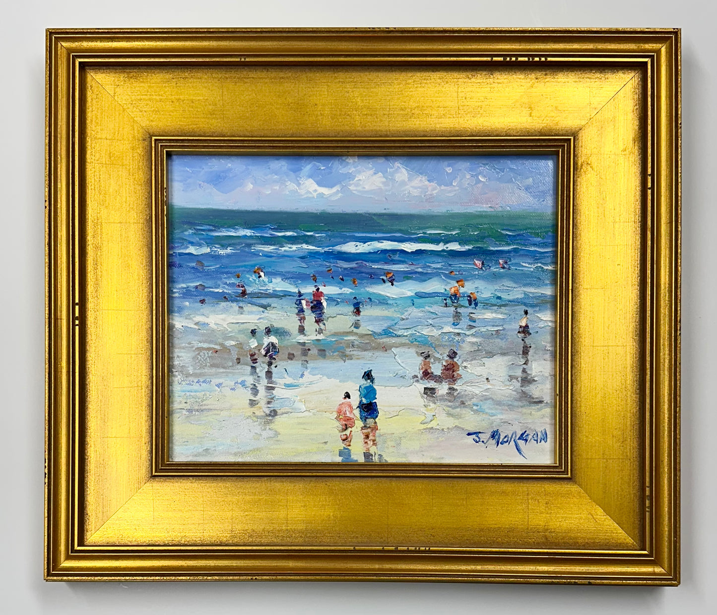 Contemporary Coastal Beach Scene Oil Painting by J. Morgan, Framed