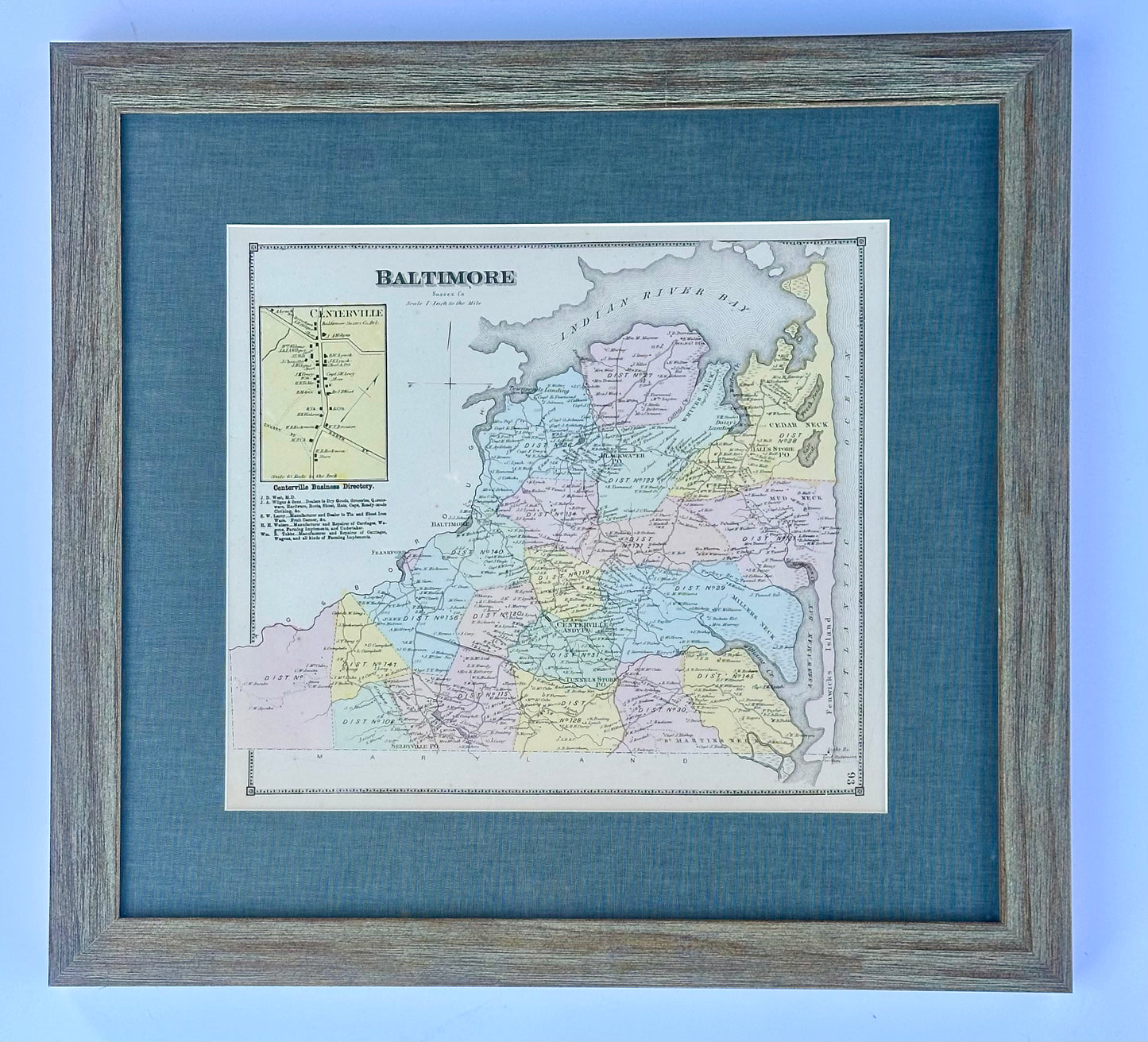 Baltimore Hundred in Sussex County, Delaware, Print from Beer's & Pomeroy, Framed