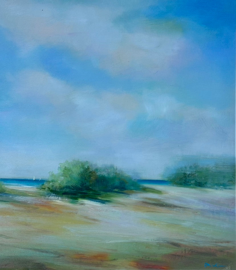 Coastal Beach Dune Blue Sky Seascape Oil Painting By D. Kim