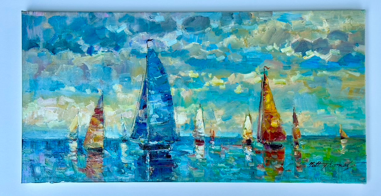 Coastal Sailboats Oil Painting by Matt Thomas