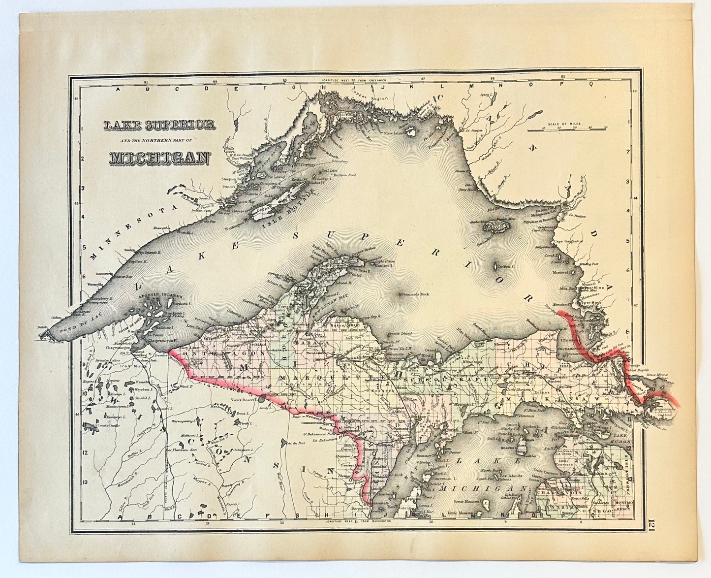 Michigan & Lake Superior Original Engraving by Samuel Mitchell, 1863