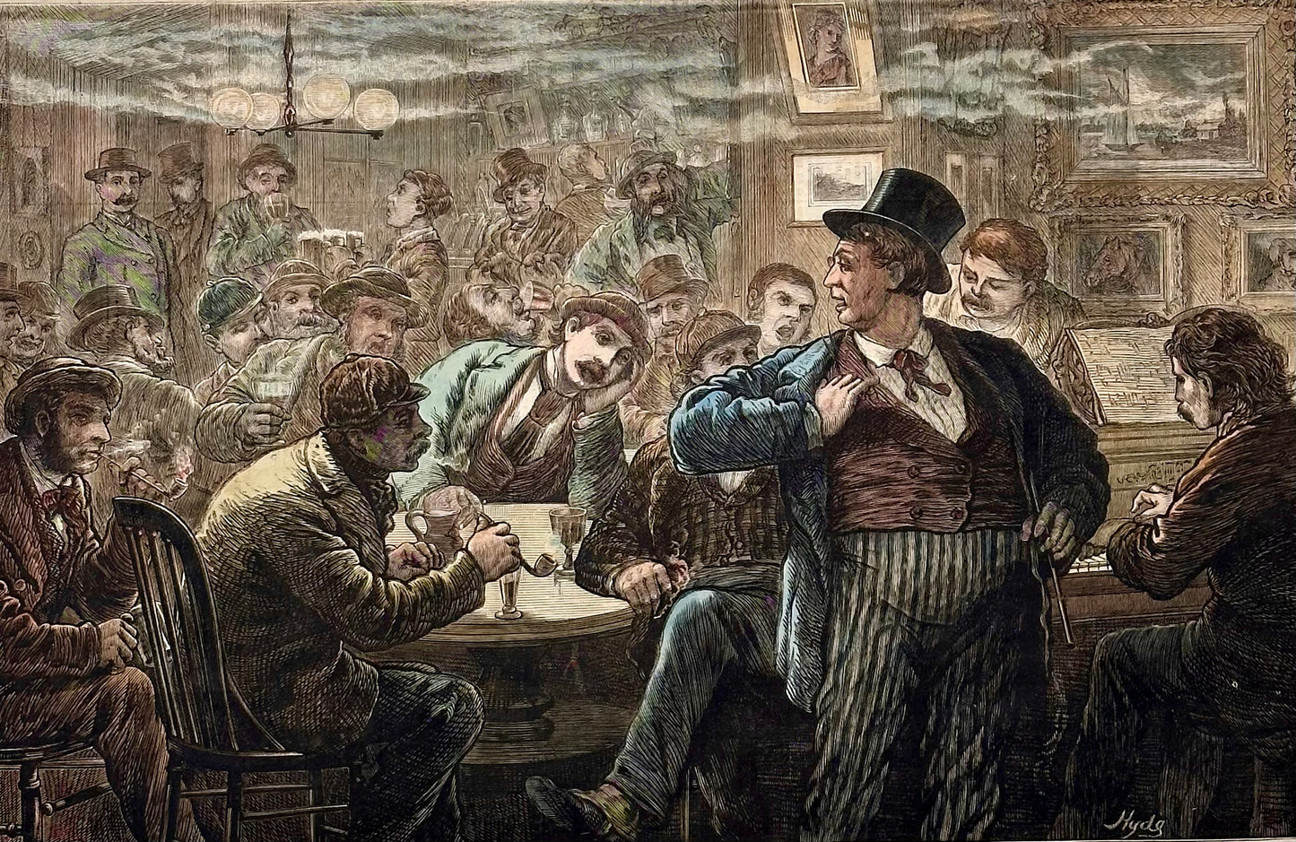 New York City on a Saturday Night, original engraving, 1873