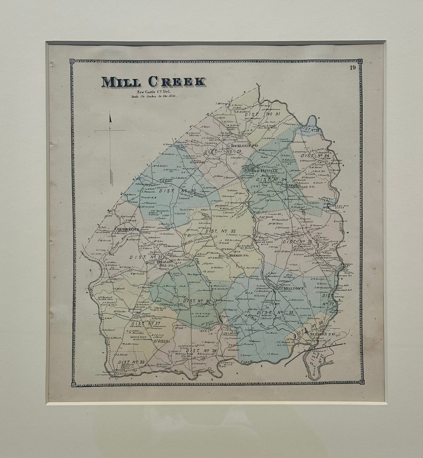 Mill Creek Hundred, Delaware (Mid 19th Century Original Framed Engraving)