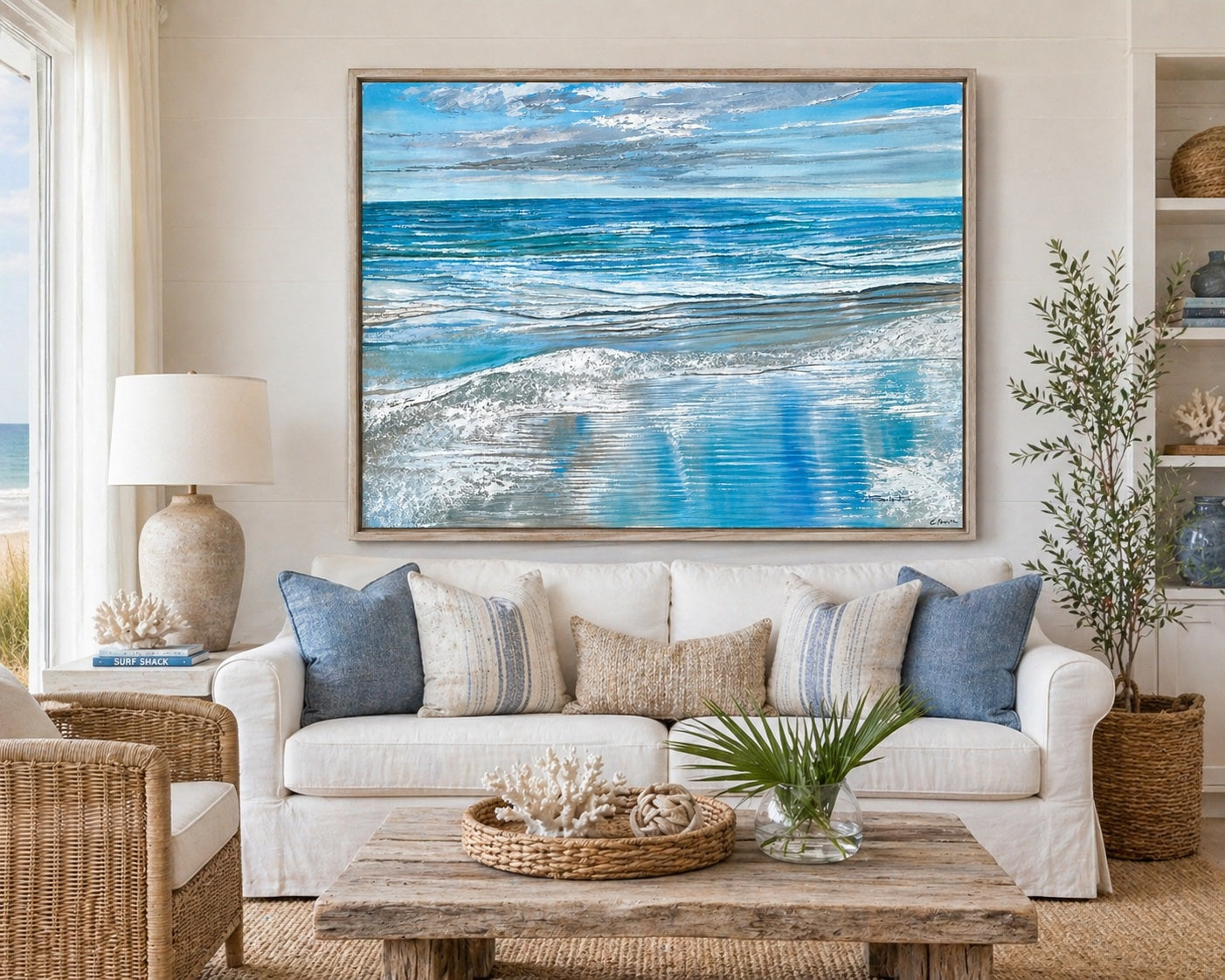 Coastal Seascape Oil Painting by Schrater – Original Ocean Wave Large Landscape on Canvas, 36" x 48"