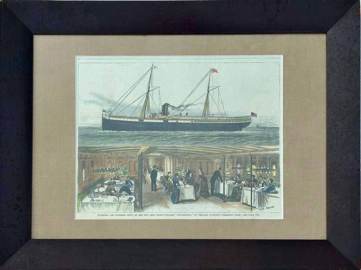 Steamship 'State of California' Pacific Coast Steamship Company print, Circa 1878 (Exterior and Interior Views)