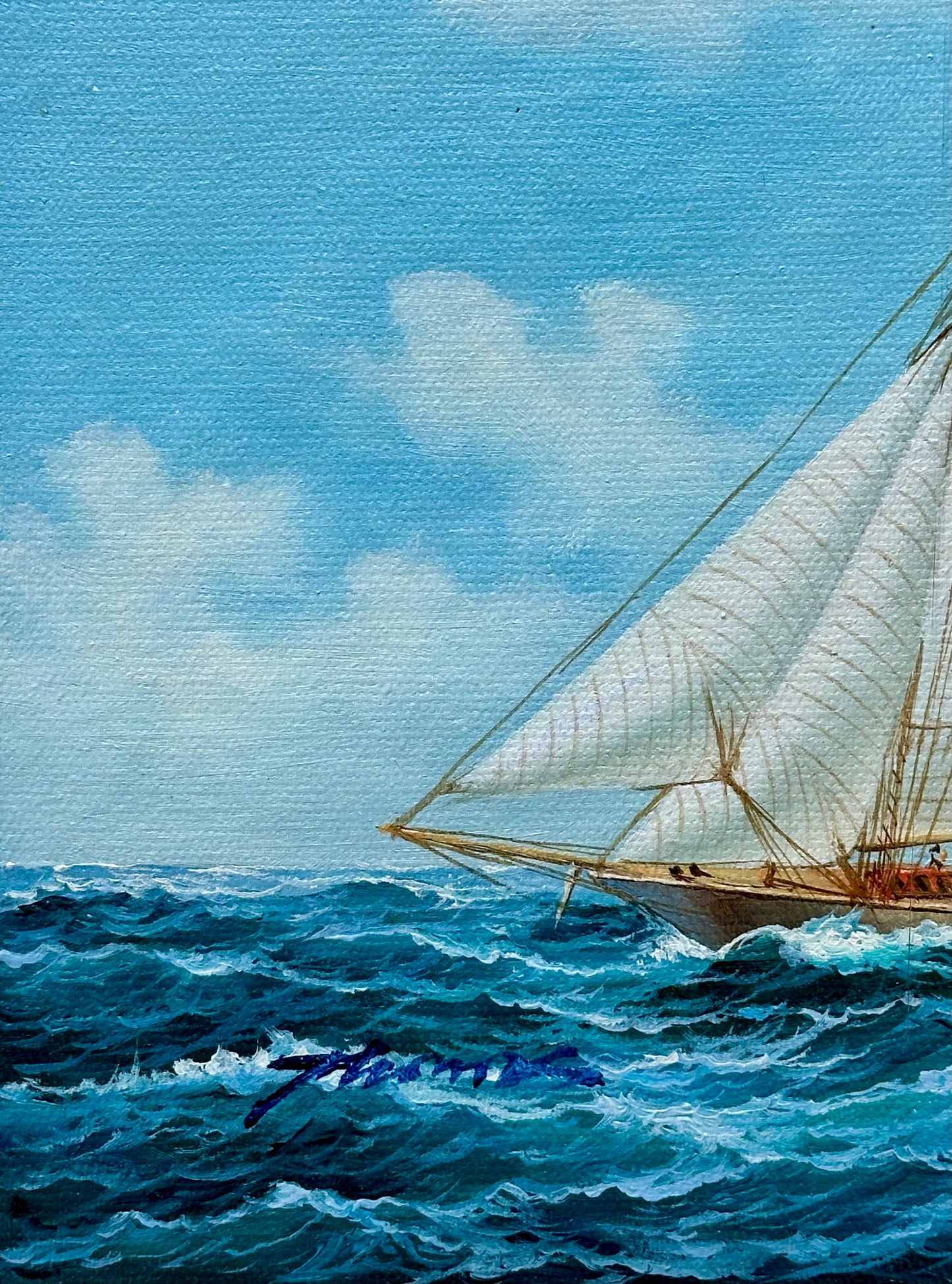 Yacht Schooner Sailboat Marine Oil Painting on Canvas, Unstretched, by Thomas