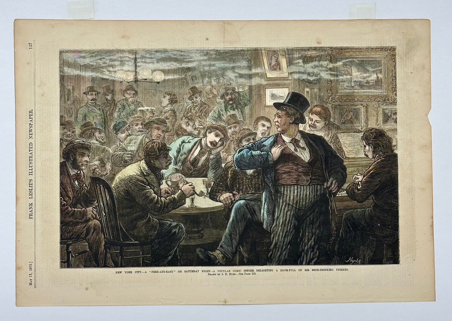 New York City on a Saturday Night, original engraving, 1873