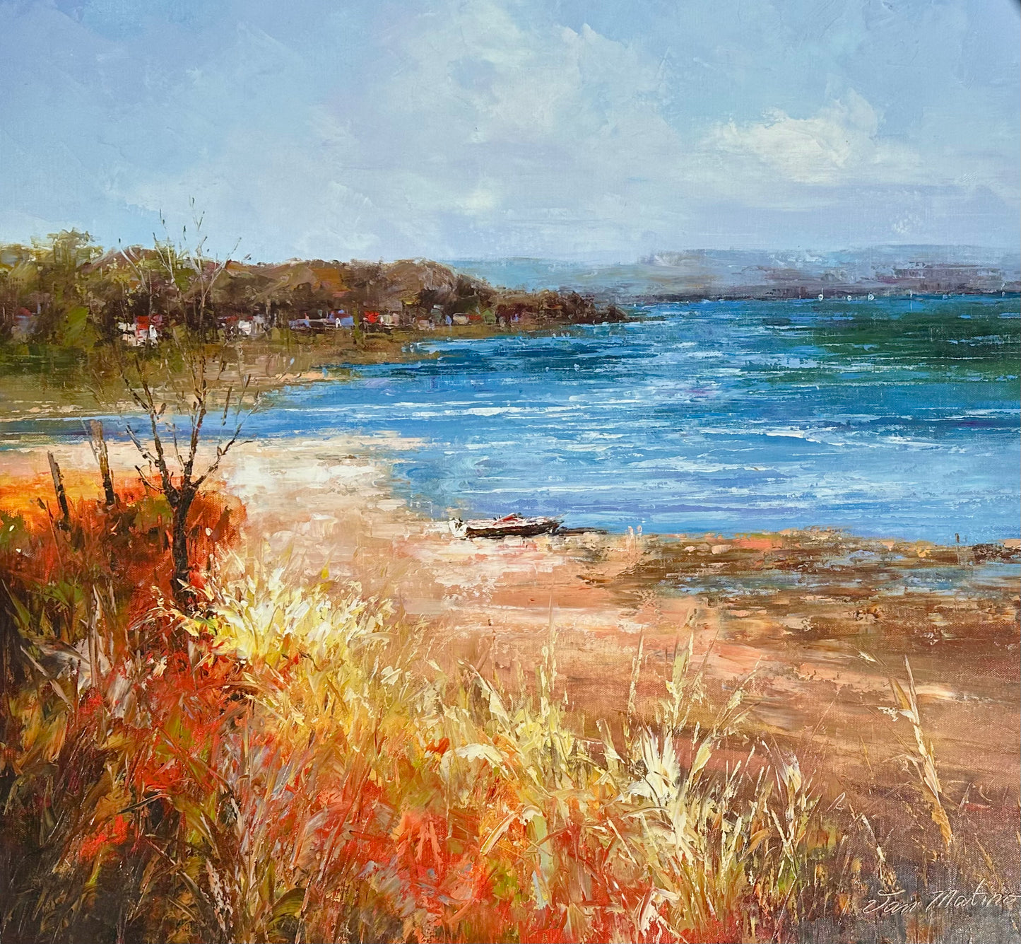 Coastal Shoreline Landscape, Original Oil Painting by Jan Matino