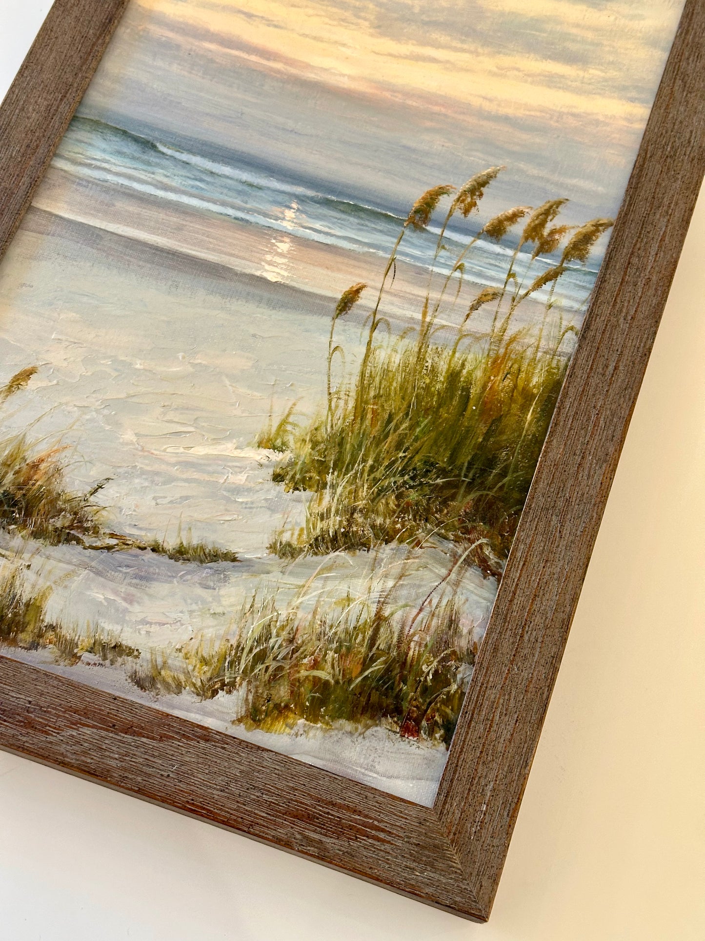 Coastal Beach Dune Sunset Oil Painting by R. Scott (framed)