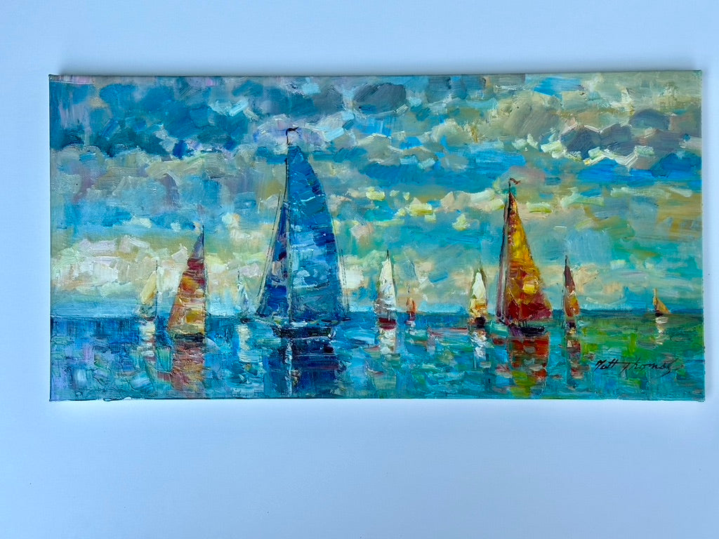 Coastal Sailboats Oil Painting by Matt Thomas