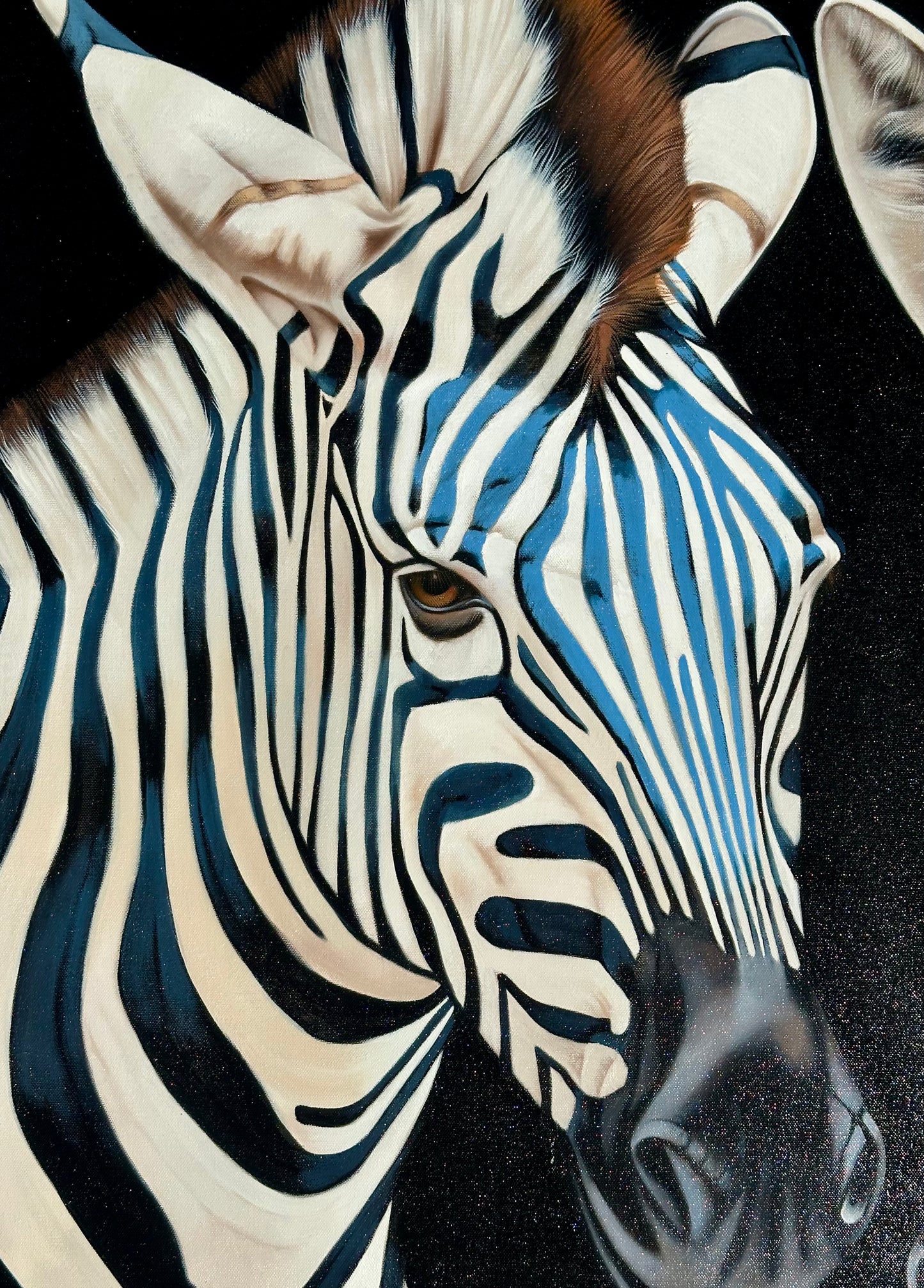 Zebra Oil Painting by P. Charles