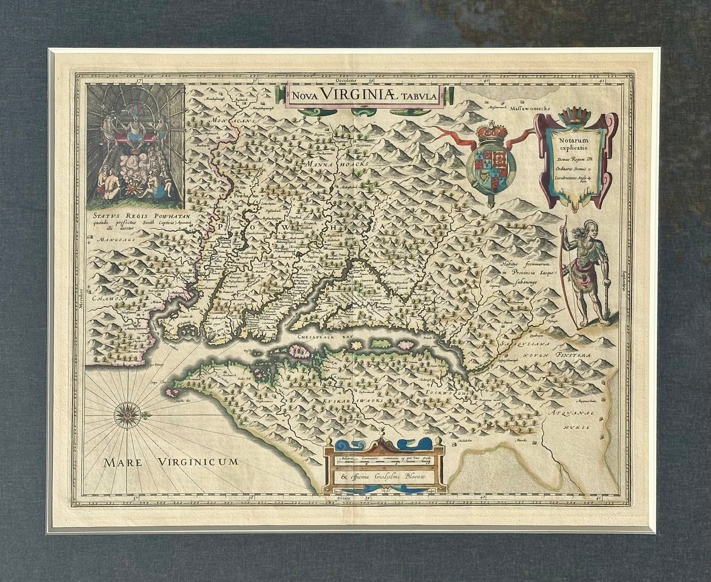 Virginia & Chesapeake Bay Map from Capt. John Smith By Willem Blaeu, 1618