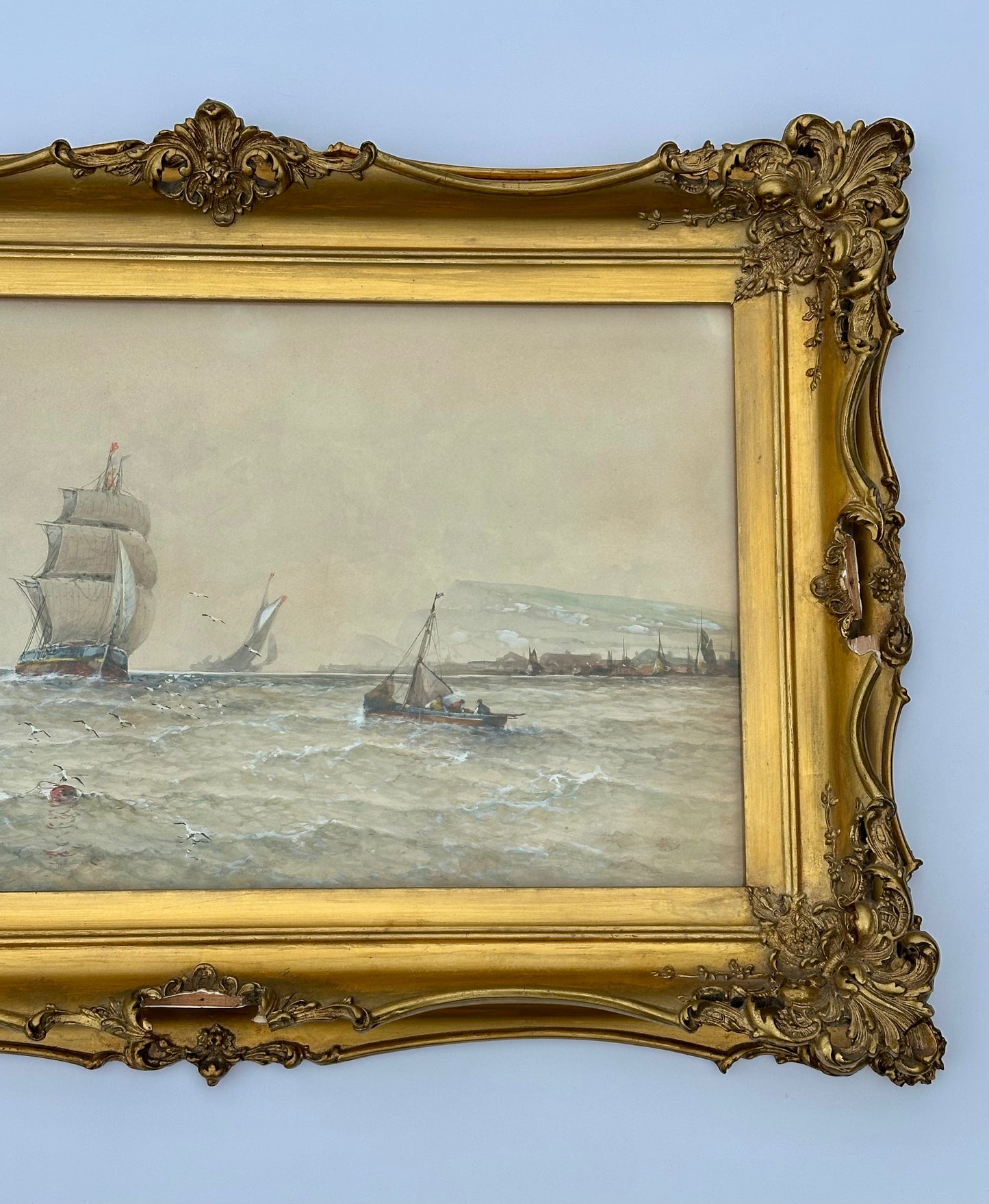 Maritime Watercolor Clipper Ship at Sea by Saint Clair Mulholland