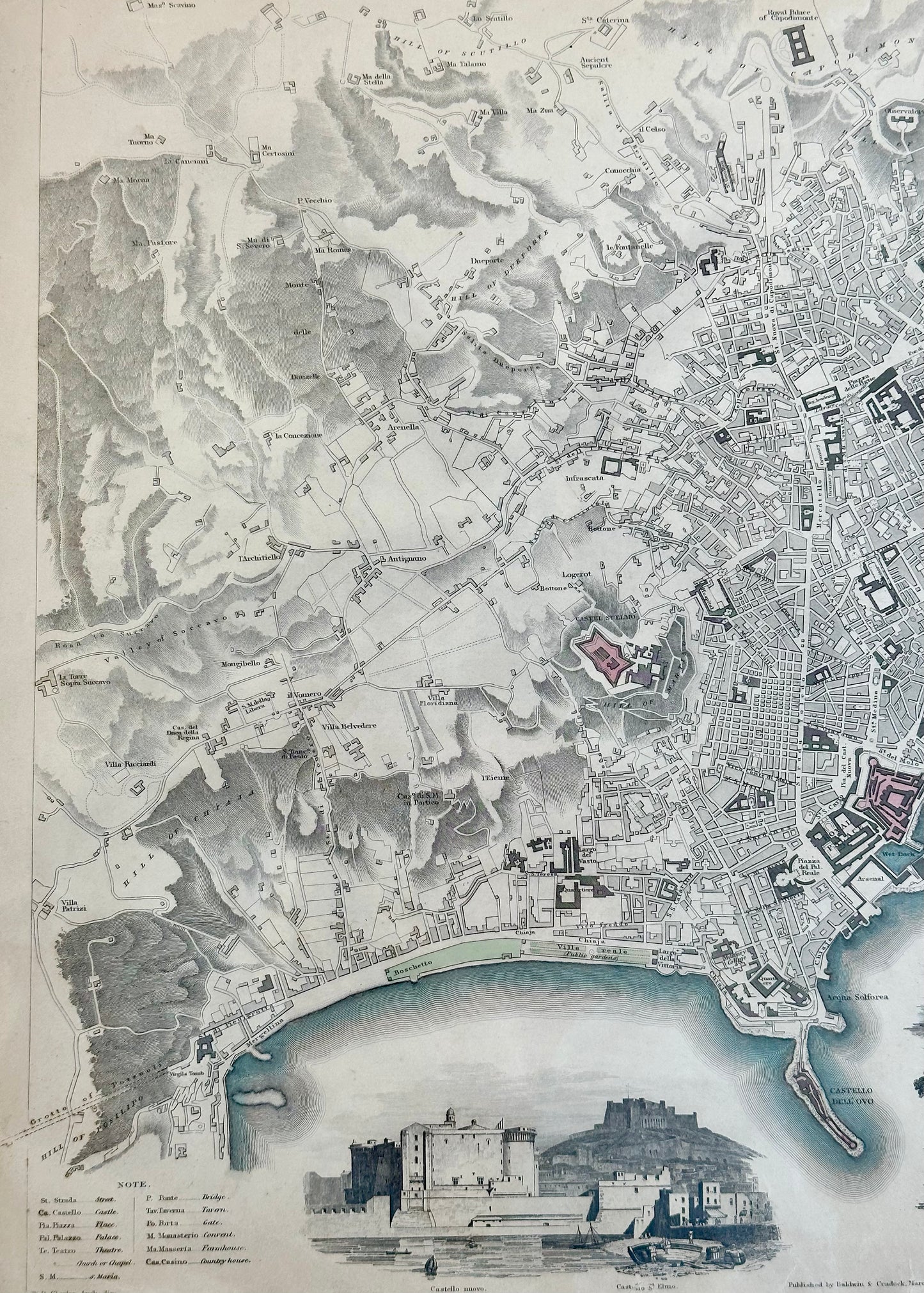 Naples Map by Baldwin, 1835