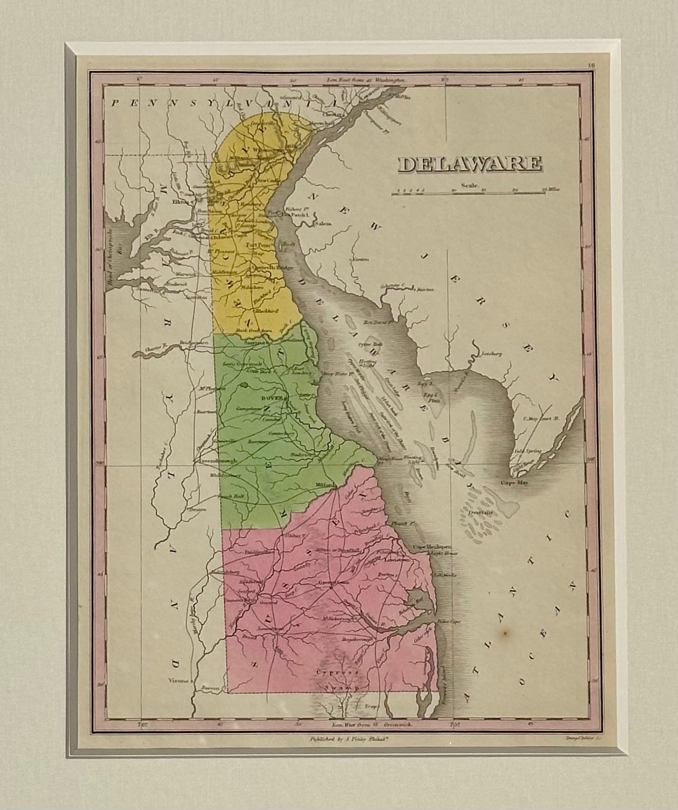 Map of Delaware by Anthony Finley, 1824 (framed)