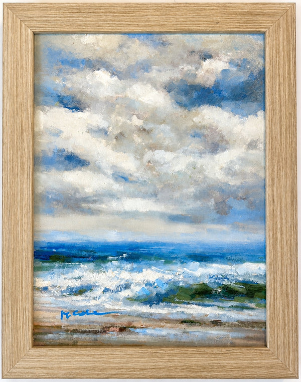 Seascape Ocean Waves Dramatic Stormy Impressionist Coastal Original Oil Painting by H. Cole
