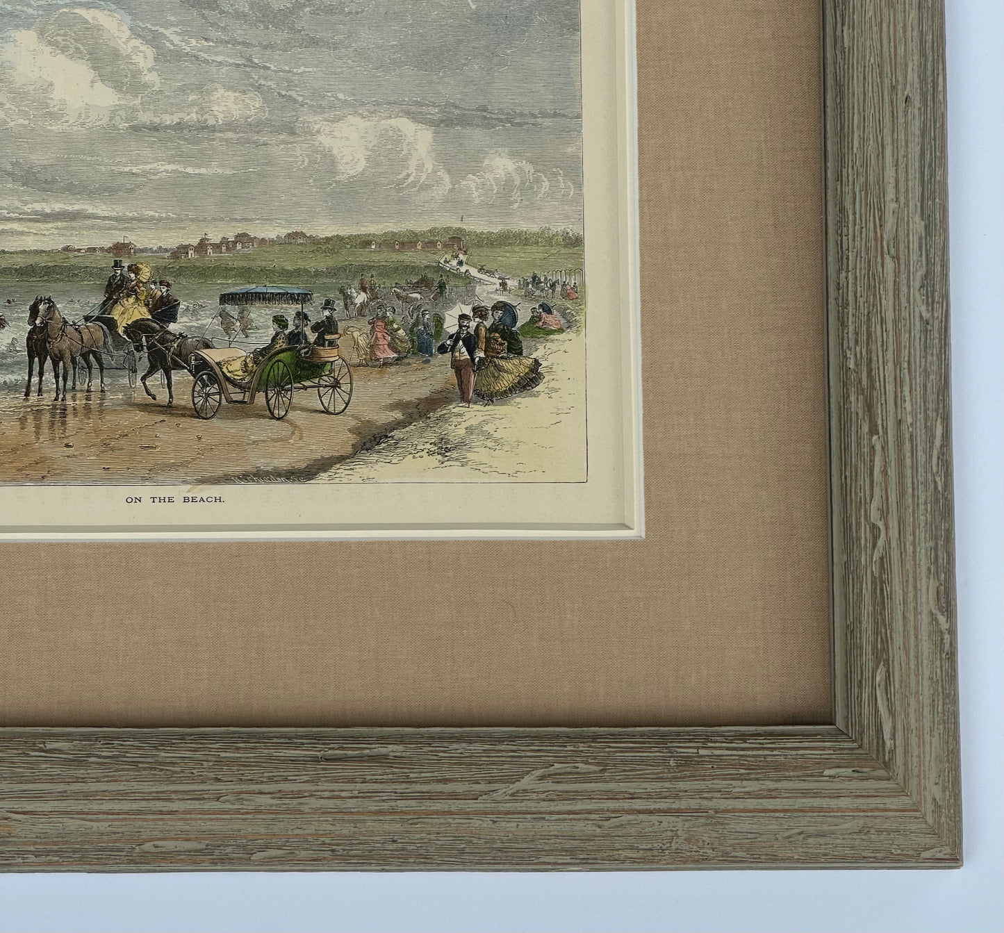 On the Beach, Original Framed Engraving, 1872
