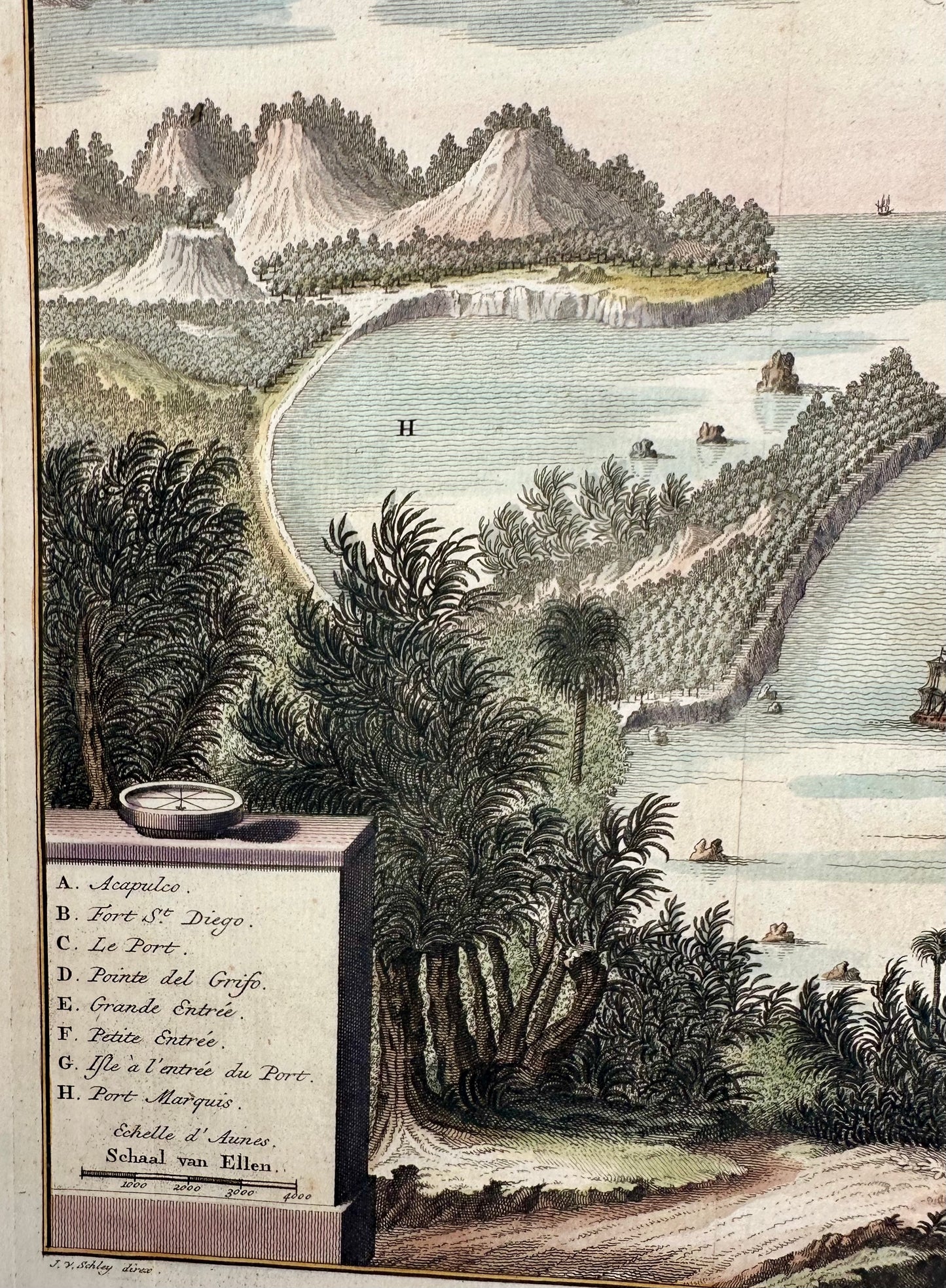 Acapulco, Mexico Original Map by Van der Schley (1762)