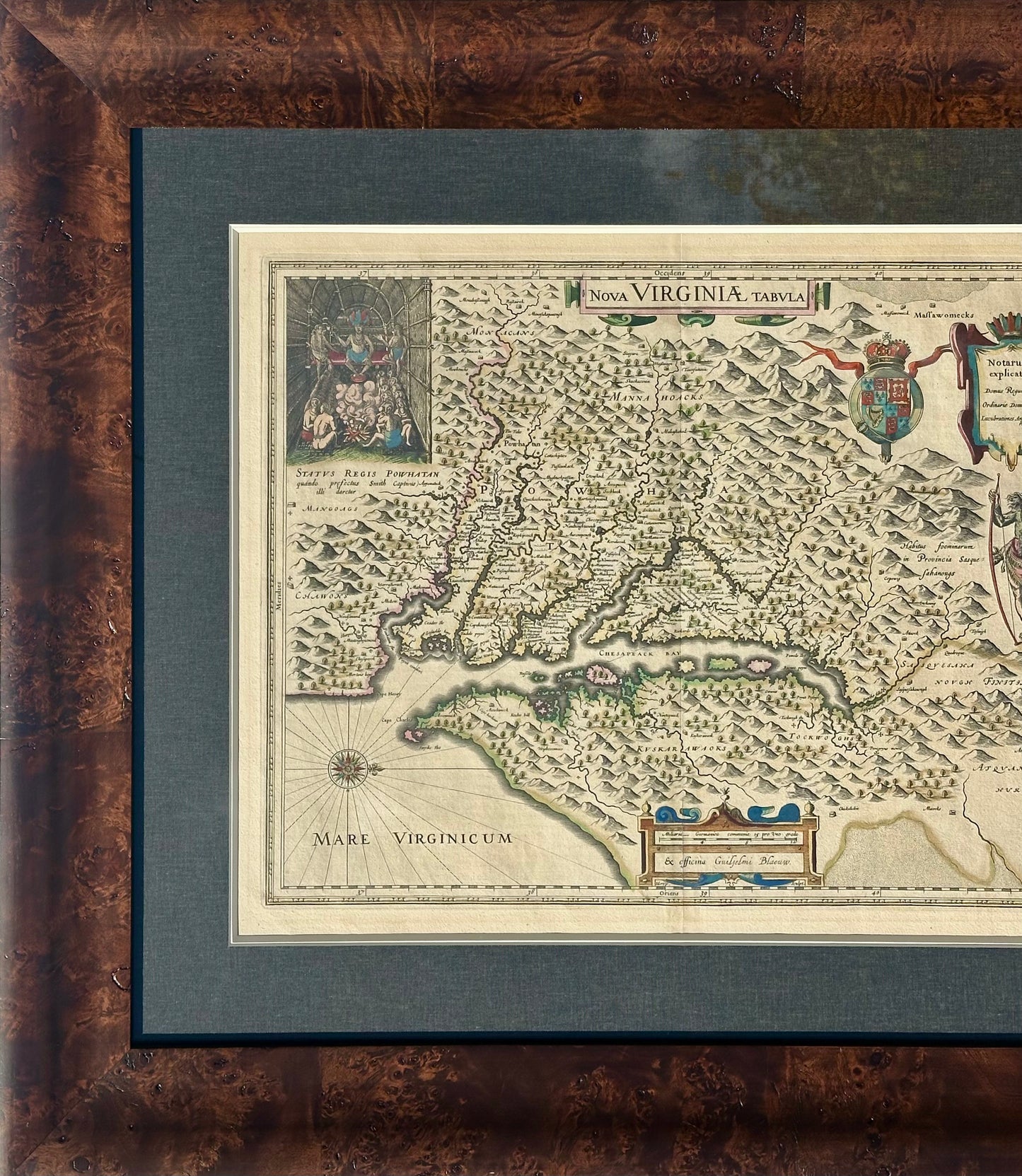 Virginia & Chesapeake Bay Map from Capt. John Smith By Willem Blaeu, 1618