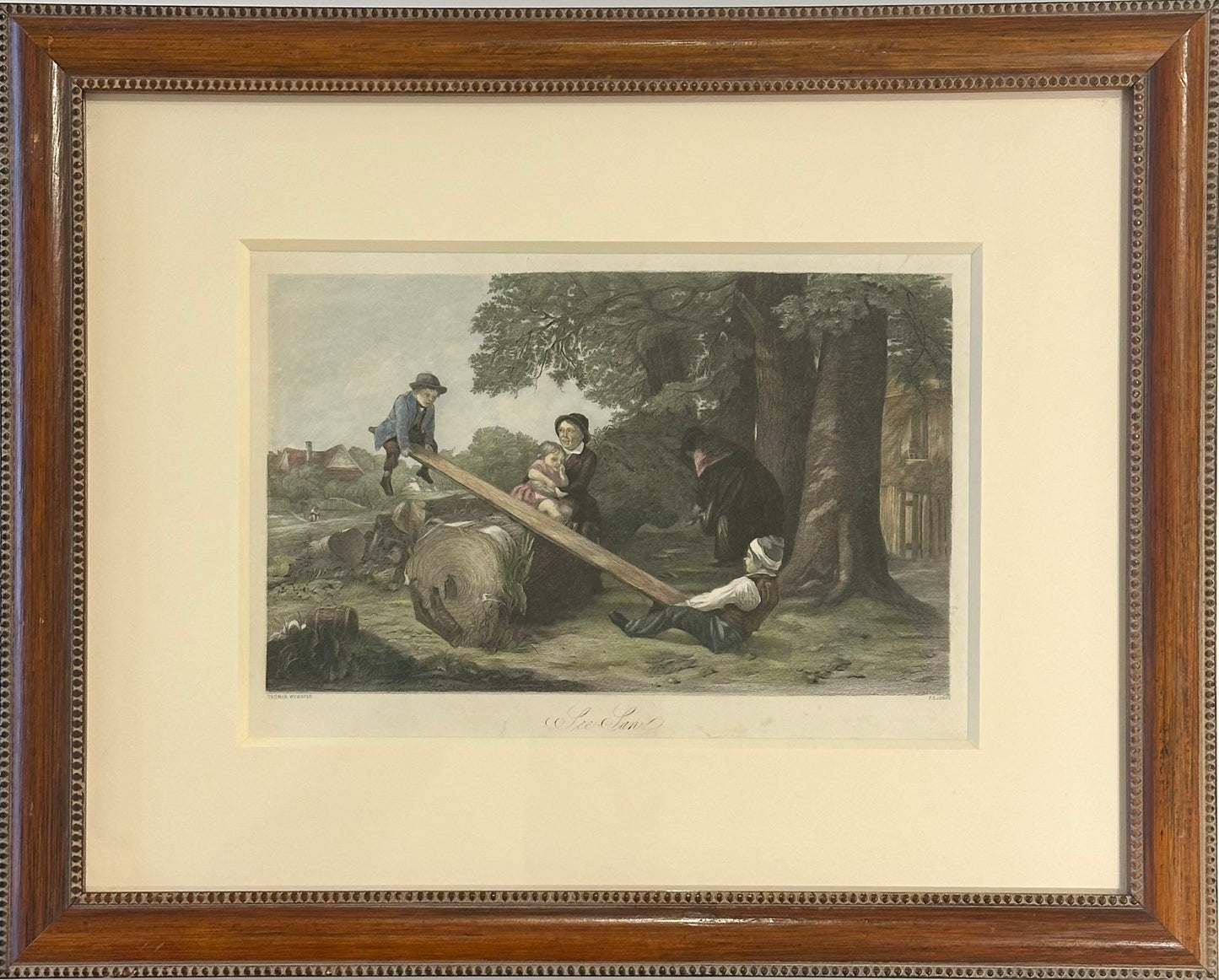 See-saw, Original framed engraving, c. 1850