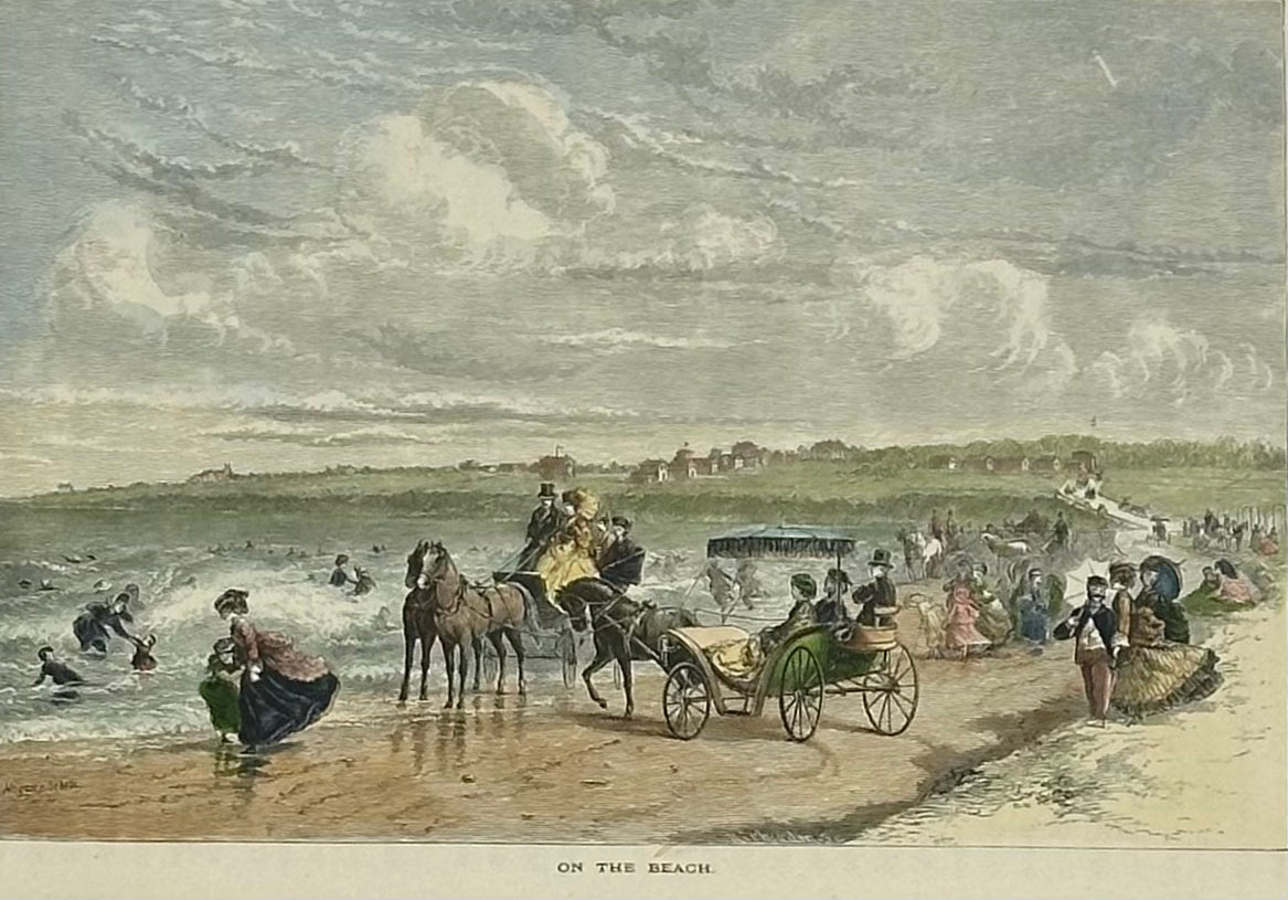 On the Beach, Original Framed Engraving, 1872
