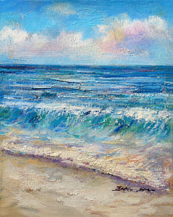 Original Coastal Ocean Waves Oil Painting by Eric Son | 8 x 10 Canvas | Impressionist Beach Art