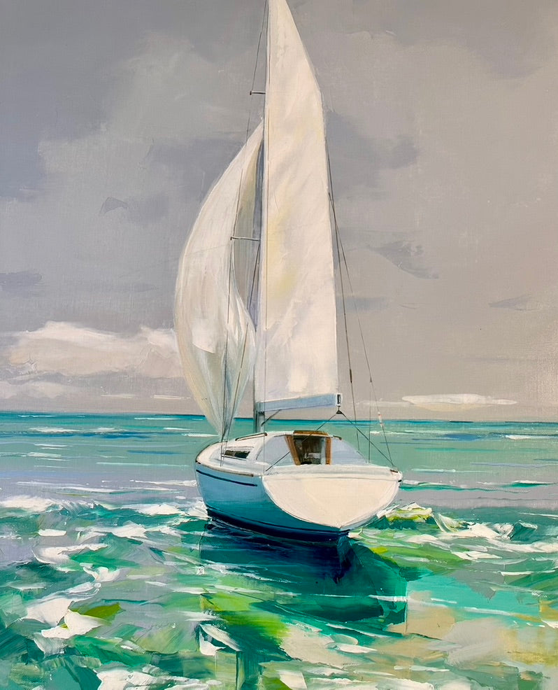 Modern Sailboat Original Oil on Canvas by Yooshin Kim