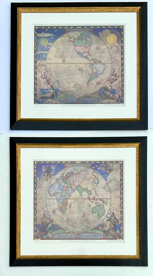 Maps of the World, N.C. Wyeth. Lithograph, 1928 (Pair)