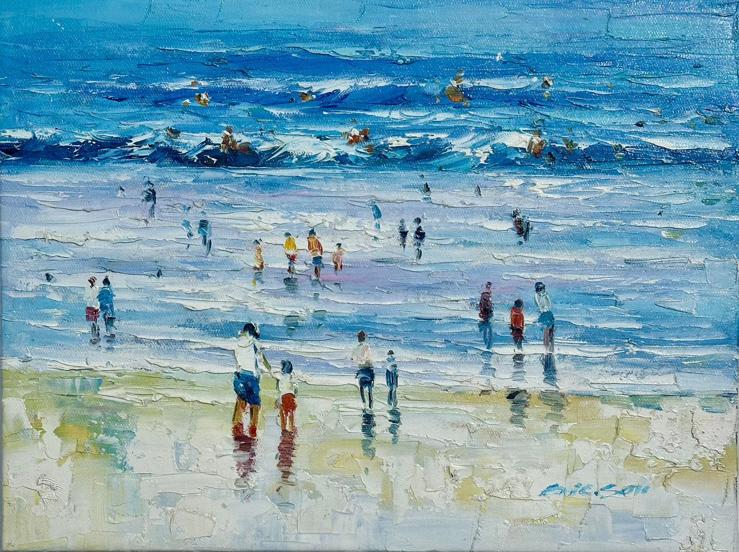 Contemporary Coastal Beach Scene Original oil on canvas by Ericson