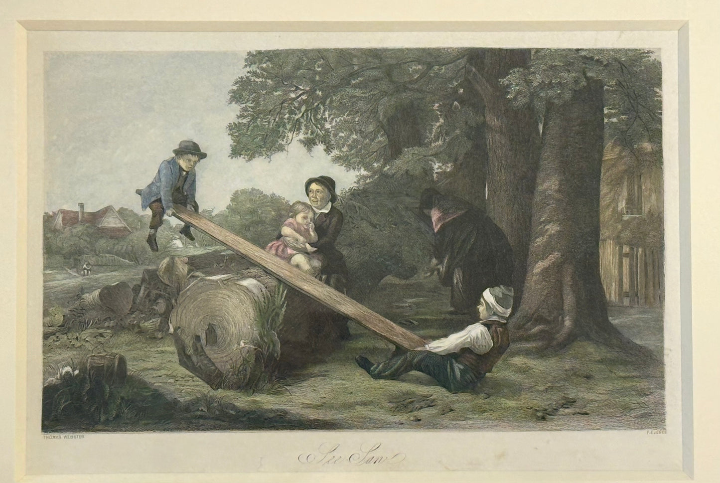 See-saw, Original framed engraving, c. 1850