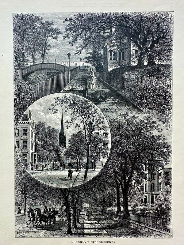 Brooklyn Street Scenes (Clinton & Joralemon Street), Original Print, 1874